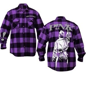 P!NK  Alecia Moore TRUSTFALL  Button-Up Plaid Shirt Size Large